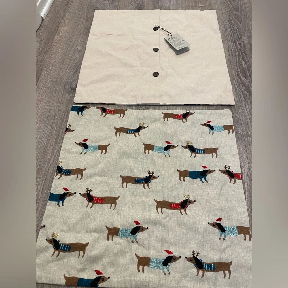 NEW West Elm Meri Meri Winter Dachshund Pillow Cover 20” Square- set of 2